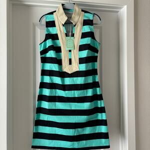 Sail to Sable Cabbage Navy Shift Dress W/Gold Shimmer Neck Line NWT Size S